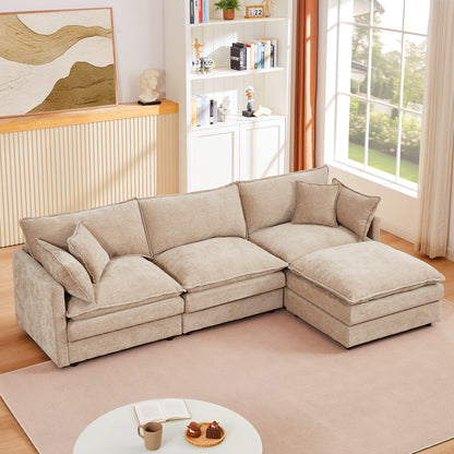 Modular Sectional Sofa, 102 Inch L Shaped Couch Set for Living Room, 3-Seater Comfy Cloud Couches with Movable Ottoman, DIY Combination, Chenille, Coffee