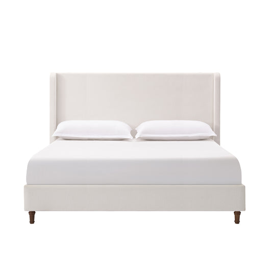Harper Tall Headboard Upholstered Bed 54' High Headboard Elegant Simplicity Cream White Chenille King