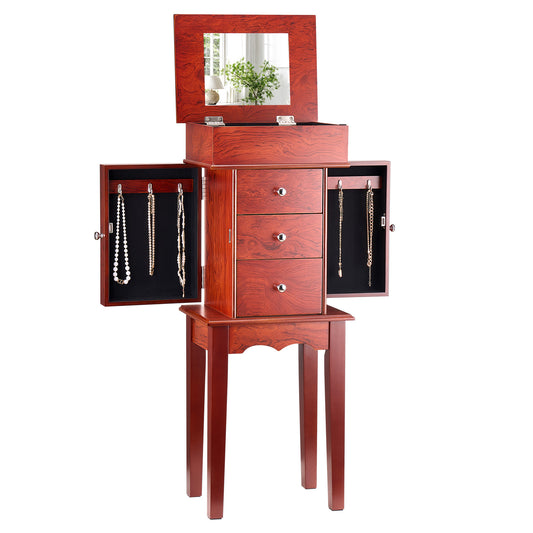 Jewelry Cabinet Armoire Standing Jewelry Storage Chest with 3 Drawers & Mirror