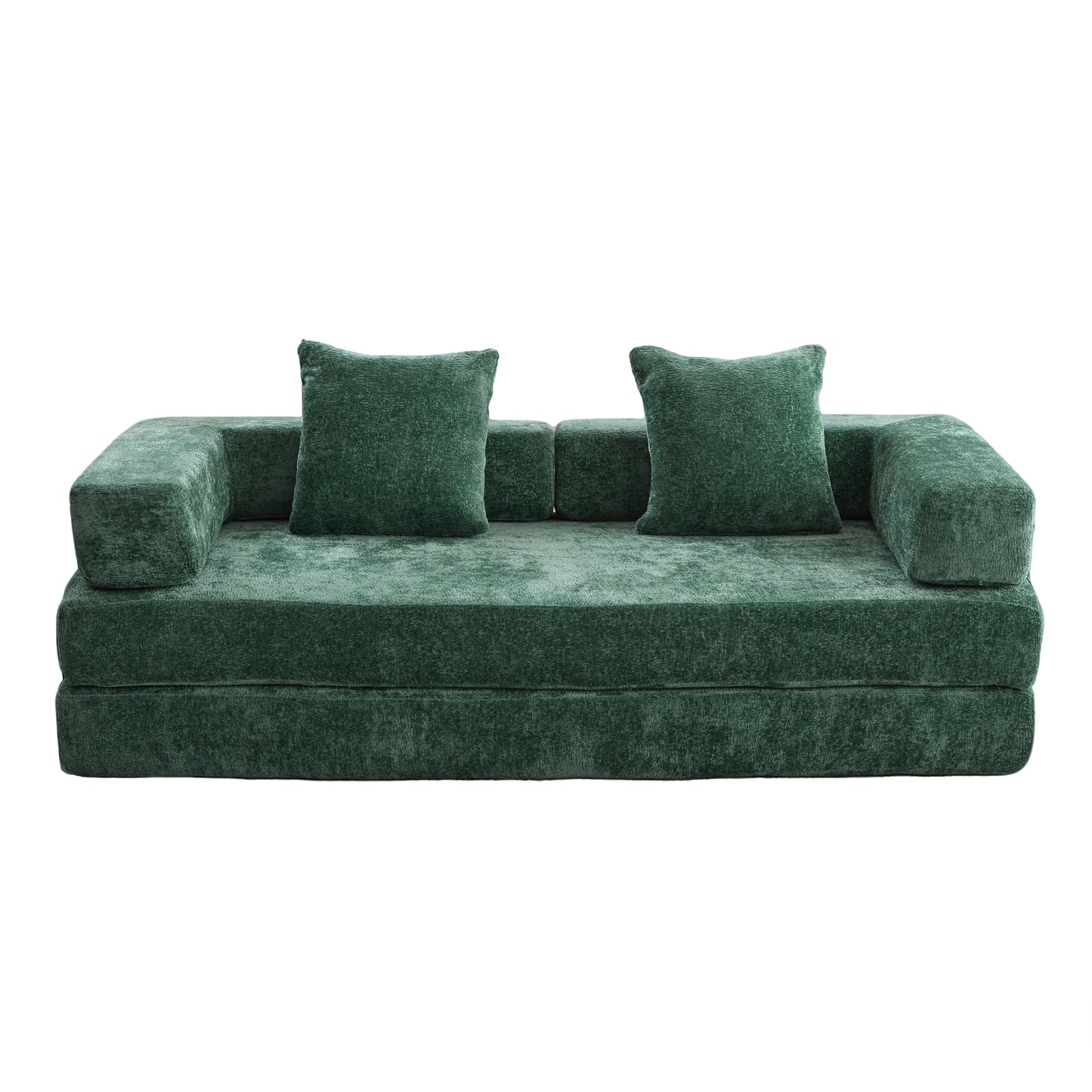 Floor Couch,Compression Sofa,Convertible Floor Sofa Bed-with Pillow Back Support Armrest,Comfy Futon Couch Lounge Sleeper Bed,Chenille fabric,for Living Room Bedroom (dark green)