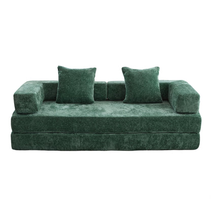 Floor Couch,Compression Sofa,Convertible Floor Sofa Bed-with Pillow Back Support Armrest,Comfy Futon Couch Lounge Sleeper Bed,Chenille fabric,for Living Room Bedroom (dark green)