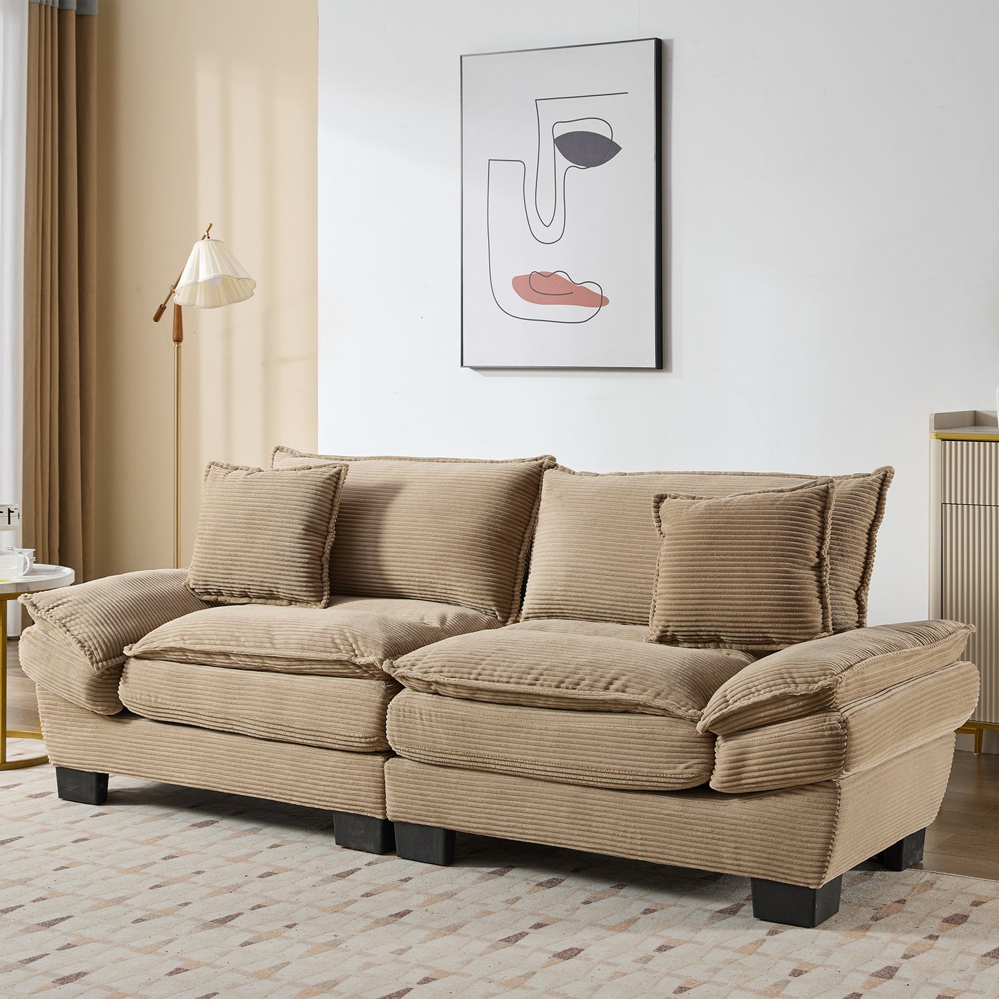 Corduroy Sofa Sleeper Couch Loveseat Sofa with Pillows Comfy Upholstered Deep Seat Sofa for Bedroom,Living Room,Apartment,Office,Dorm-Khaki Corduroy