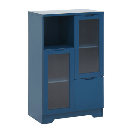 Navy Blue MDF Painted Cabinet with Glass Doors, Drawer, and Open Storage Space for Bedroom and Living Room