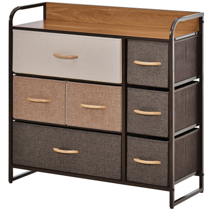 7-Drawer Dresser, Fabric Drawers, 3-Tier Storage Organizer for Bedroom Entryway, Tower Unit with Steel Frame Wooden Top, Maple Wood