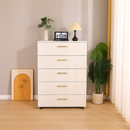 White 5-Drawer Dresser with handles – Modern Storage Cabinet