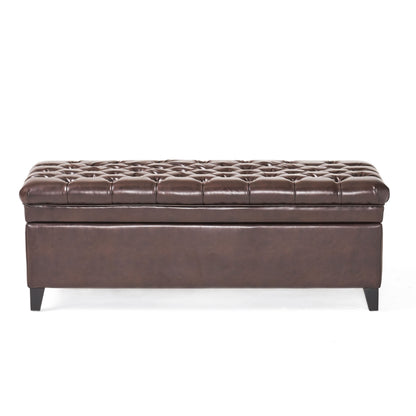 Cancia 50' Wide Faux Leather Tufted Rectangle Storage Ottoman Brown PU