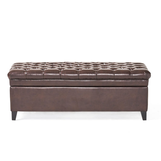 Cancia 50' Wide Faux Leather Tufted Rectangle Storage Ottoman Brown PU